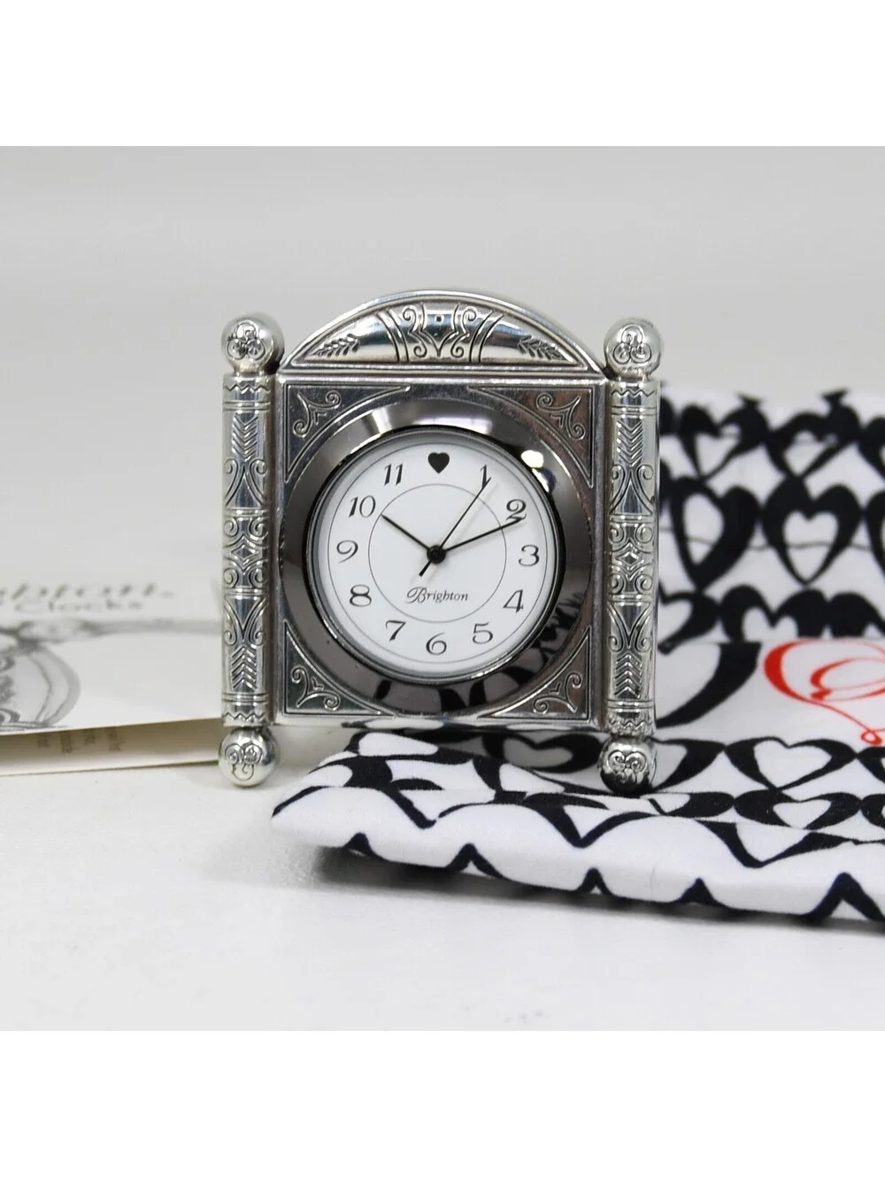 Brighton Desert Passage Tooled Silverplated Miniature Clock 2x2